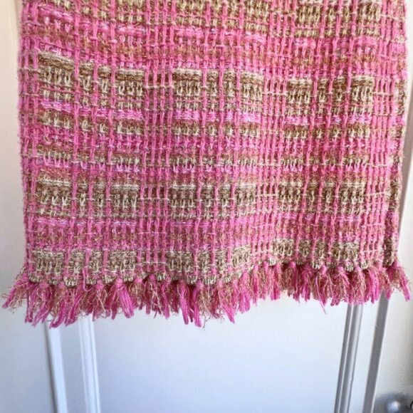 LOVESHACKFANCY Balsam Pink Gold Metallic Majestic Fringe Tweed Skirt Size XS - Picture 9 of 15